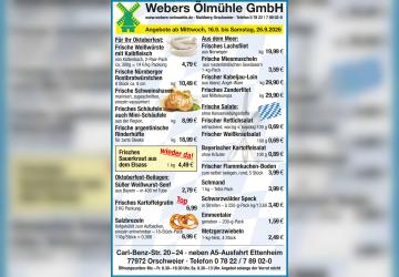 O'zapft is bei der Webers Ölmühle: Oktoberfest-Angebote bis 26. September