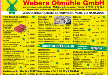 Neue Wochenangebote bei Webers Ölmühle – gültig ab 10.12 bis 31.12.2025