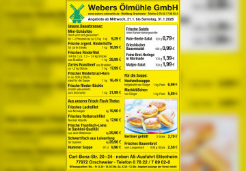 Neue Wochenangebote bei Webers &Ouml;lm&uuml;hle &ndash; g&uuml;ltig ab 21.01 - 31.01.2026